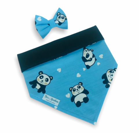 Bandana pandinhas fofinhos dupla face preta para pet