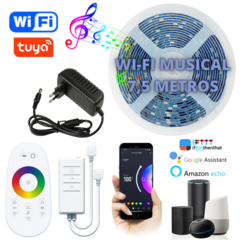 Kit Fita Led 7,5 Metros Wi-Fi RGB 5050 Colorida + Controle Touch Musical + Fonte Bivolt