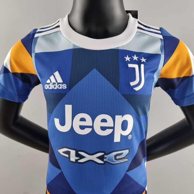 Kit Infantil Juventus 22-23 Camisa + Shorts Torcedor Adidas - Azul
