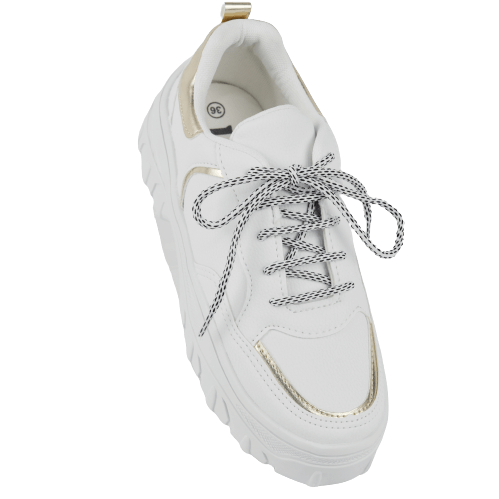 Tênis Branco/Ouro Cadarço Colorido Sola Branca Tratorada Lj Luciana Janich  89291896276