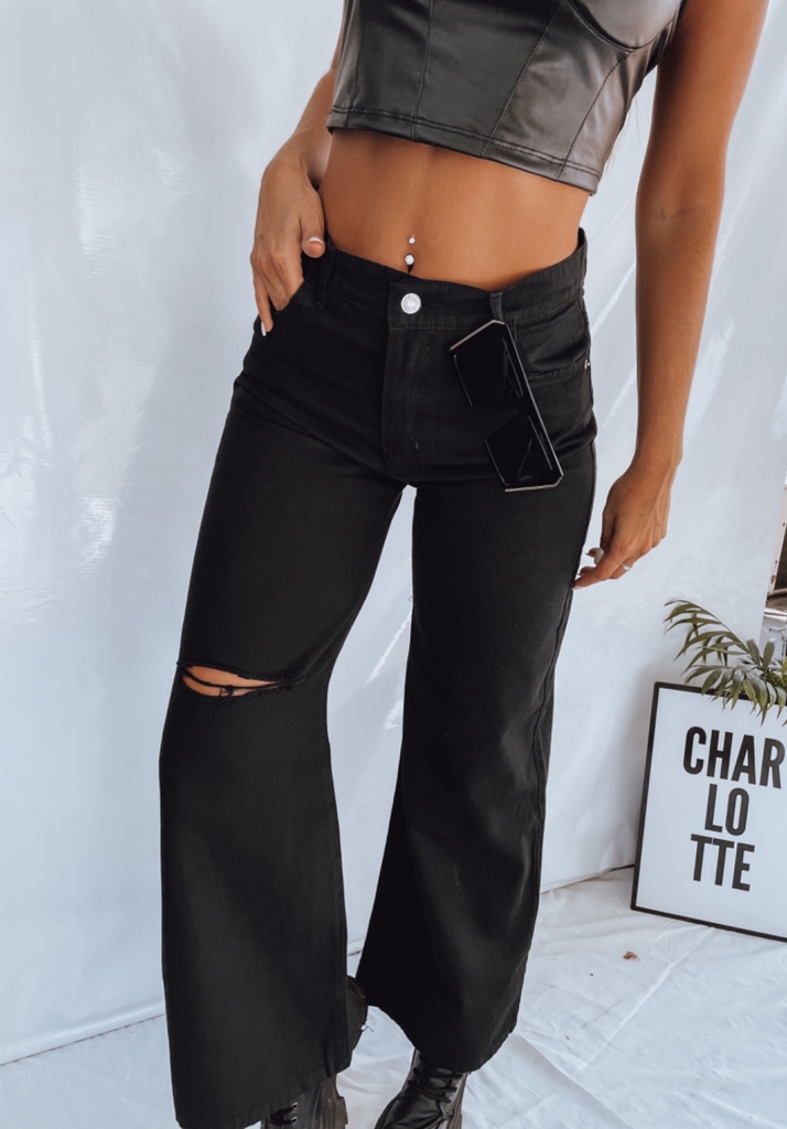 Jean Sylvie wide leg. Tiro alto - Black — Only