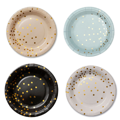Plato 18CM Papel celeste con lunares dorados - comprar online