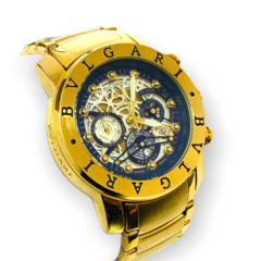 Relógio Skeleton Funcional - dourado detalhe branco