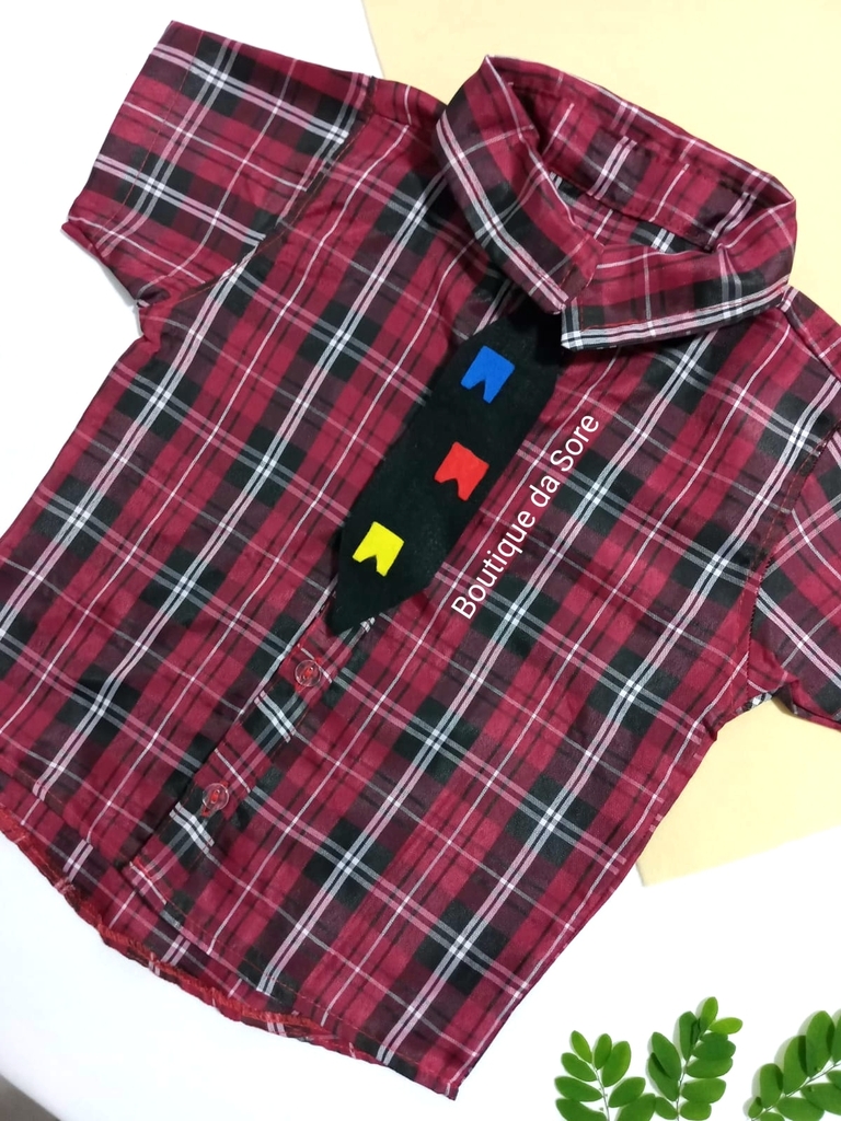 CAMISA INFANTIL COM GRAVATA E CHAPÉU- FESTA JUNINA PRETO - XADREZ