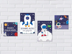 Kit Quadros Astronauta Quadros Sonhe Alto Personalizado Decoração Quarto Infantil