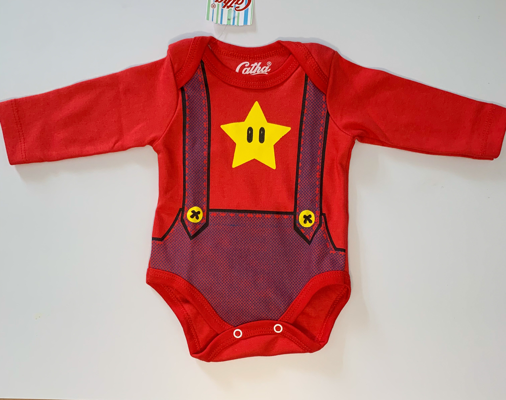Body De Bebe Manga Longa Mario Bross Bem Vindo Bebe