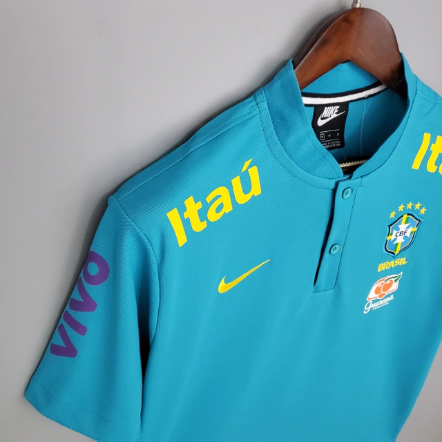 Camisa de Treino Com Botões do Brasil Azul Clara 20/21 Nike Masculina