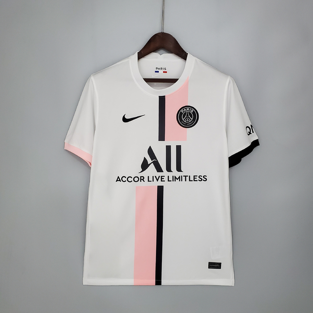 Camisa Paris Saint-Germain Nike II 21/22 Torcedor Masculina - Branco e Rosa
