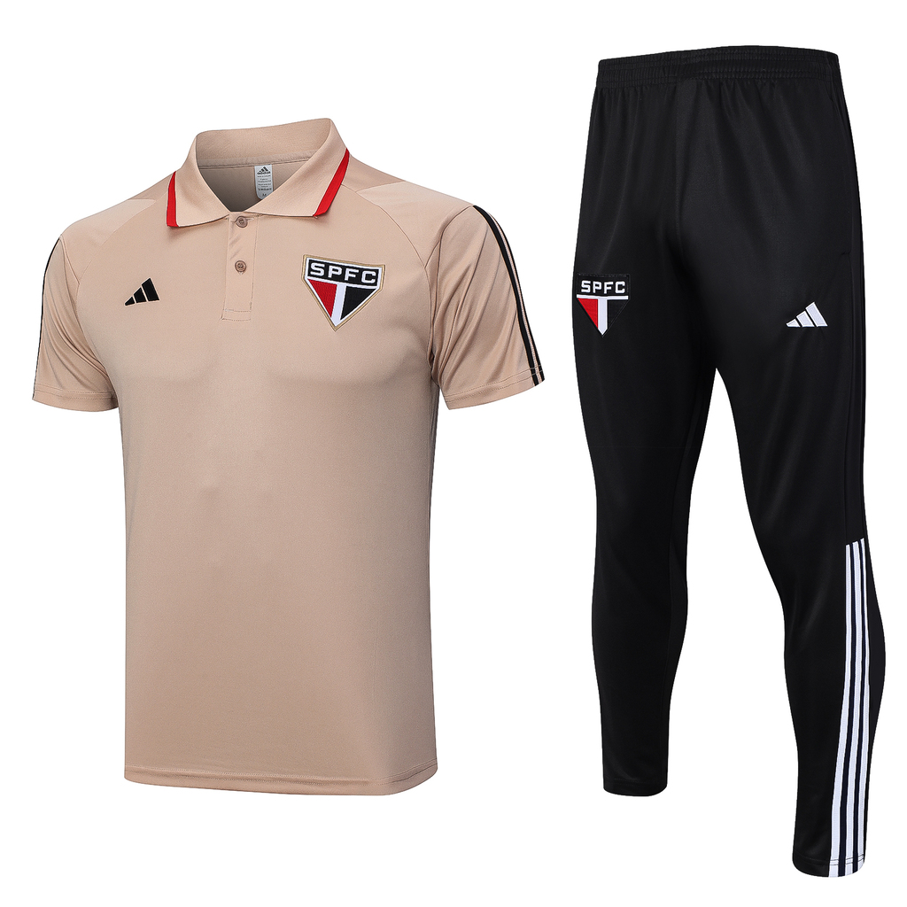 Kit Camisa Polo e Calça São Paulo FC 2023 - Treino Masculino - Bege