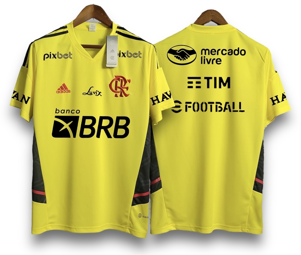 Camisa Flamengo 2022 - Patrocínios - Treino Masculina - Amarela