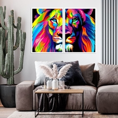 quadro para sala leão colorido