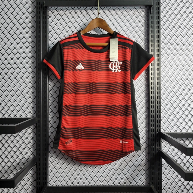 Camisa Flamengo Home 22/23 Torcedor Adidas Feminina - Preta e Vermelha