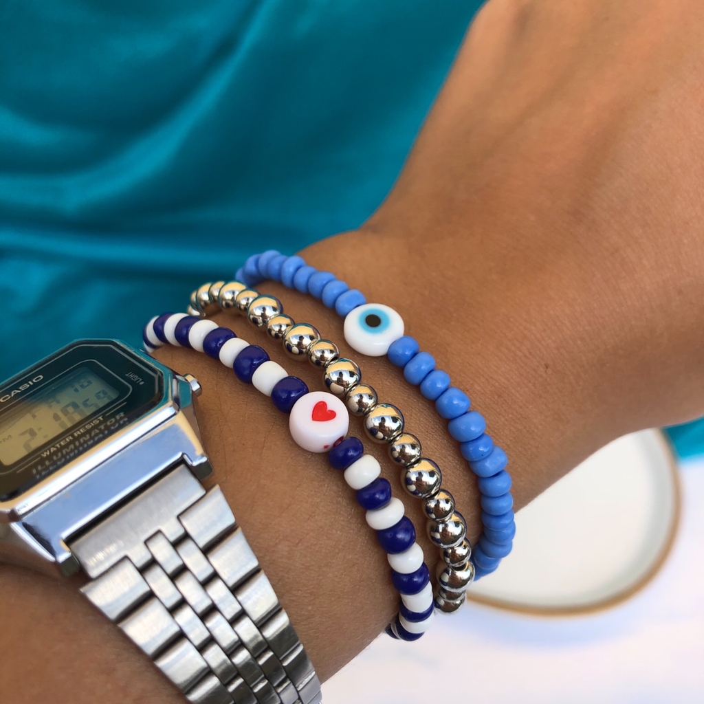 Pulseira trio Blue - Comprar em Jhess Beads Acessórios