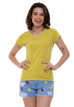 Camiseta Feminina Estonada Lisa - Amarela