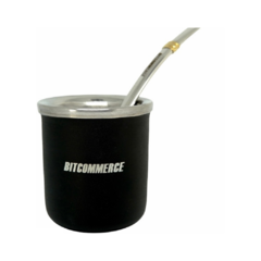 Imagen de MATE BITCOIN NEGRO + BOMBILLA ACERO