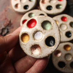 Mini paleta em cerâmica redonda com 6 cores de tinta aquarela (profissional) - cores natalinas