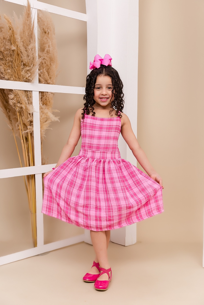 Fantasia Infantil Barbie Filme Vestido Xadrez Rosa - Festivo Festas