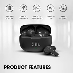 JBL WAVE 200 TWS BLACK Inalámbrico + Bluetooth + Bajos Profundos + Uso Dual + IPX2 Resistente a la lluvia+ 5hs. Autonomía con 20hs. totales - comprar online