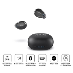 PHILIPS TWS True In Ear Bluetooth+Microfono+IPX4 (Deportes) + Extra Bass +4Hs.Carga (12hs.Total) - TodoAuriculares