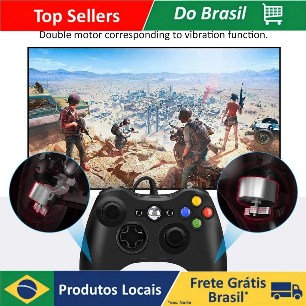 Controle de xbox 360 com fio para jogo de vídeo e pc/gordura e