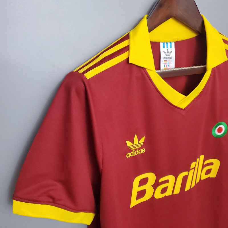 Camisa AS Roma Home Retrô 91/92 Adidas Masculina - Vermelho e Amarelo