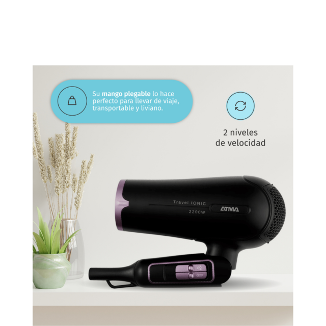 Secador De Pelo Atma 2200w SP8935N Plegable Viaje Ionic Ion