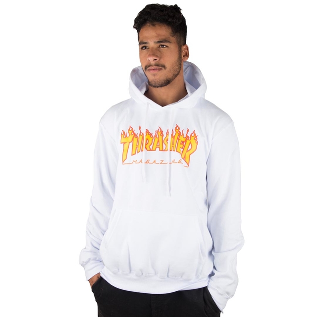 thrasher moletom com capuz white flame