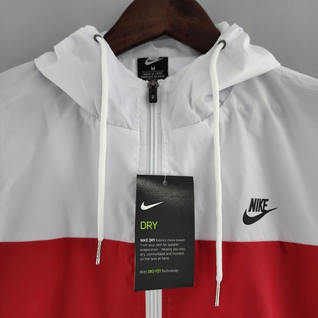Jaqueta Corta vento Nike Branca Azul e vermelha