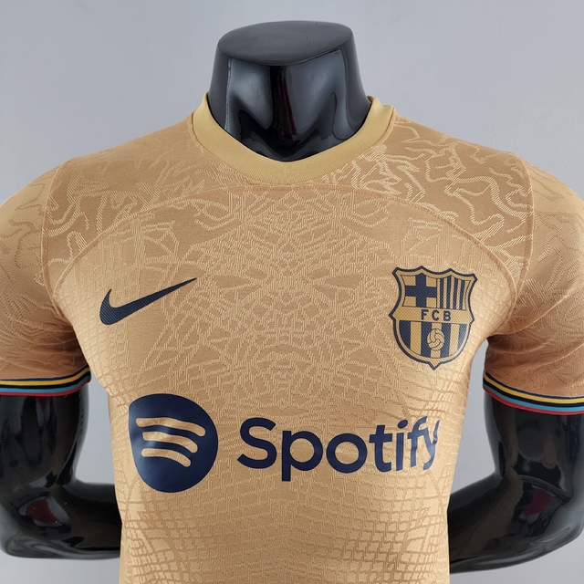Camisa Barcelona Away II 2022 2023 Masculina Modelo Player Dourada