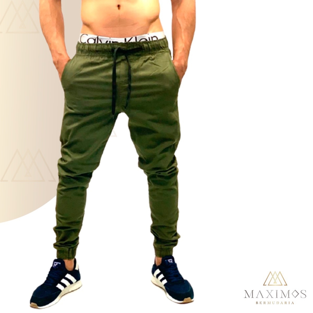 CALÇA JOGGER SKINNY DE SARJA VERDE MUSGO