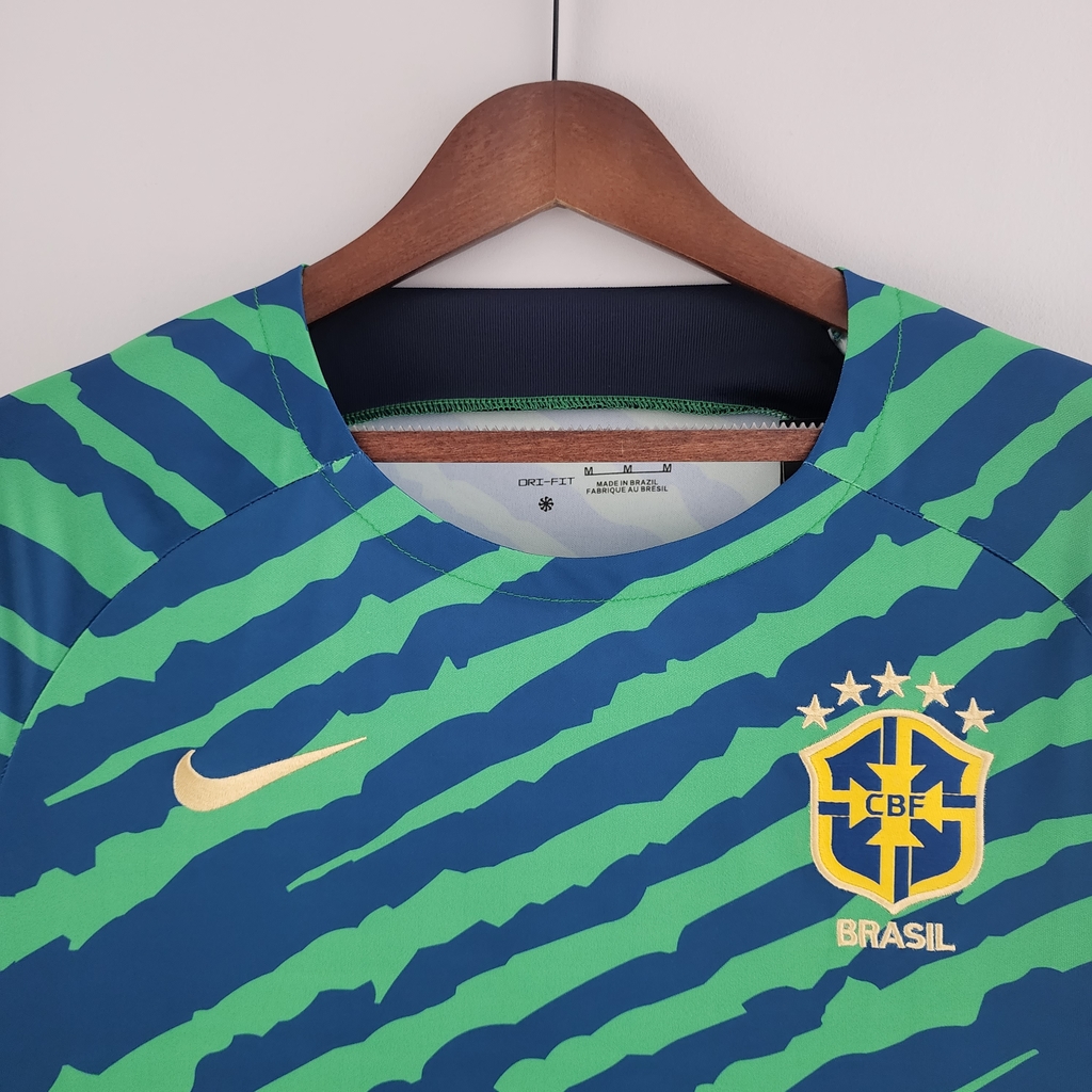 Camisa Seleção Brasileira Pré-Jogo 2022 Torcedor Nike Masculina - Azul e  Verde