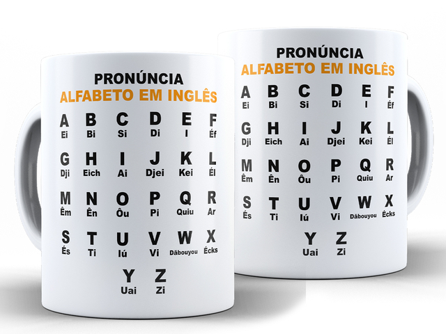 Caneca alfabet inglês Divertida Xícara 325ml Porcelana Cerâmic Caix