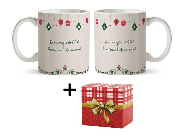 Caneca Feliz Natal Xícara 325ml Porcelana Cerâmica Caixa presente Caneca Feliz Natal Xícara 325ml Porcelana Cerâmica Caixa presente