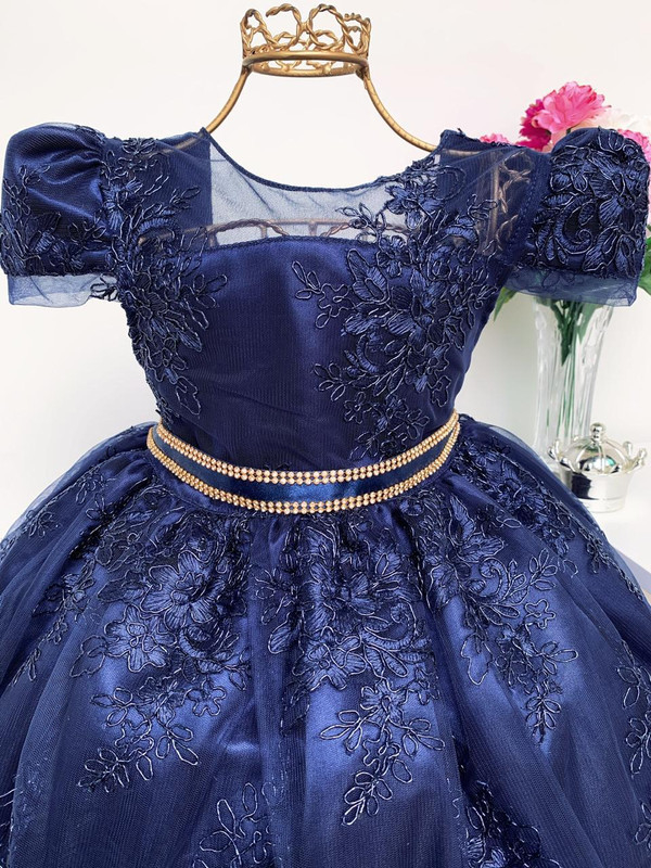 VESTIDO INFANTIL AZUL MARINHO ESCURO REALEZA CINTO STRASS VESTIDO INFANTIL AZUL MARINHO ESCURO REALEZA CINTO STRASS