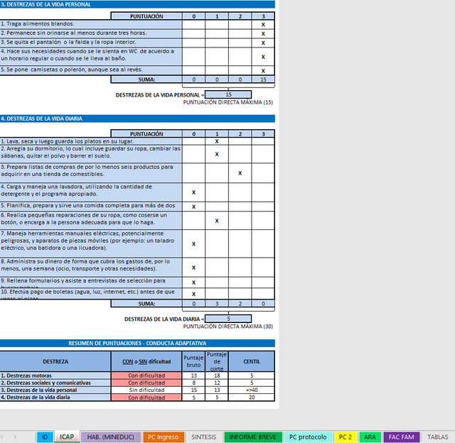 ICAP TEST VERSIÓN CHILENA CON INFORME Corrección con Software