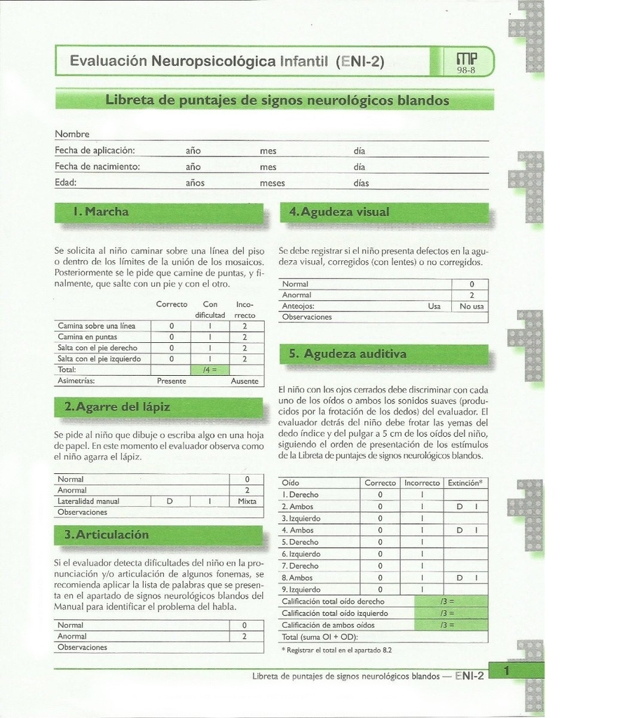 Software Eni 2 EvaluaciÓn NeuropsicolÓgica Infantil Test Eni 2 7806