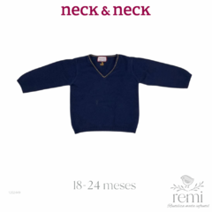 Suéter cuello V azul marino con línea amarilla 18-24 meses Neck & Neck