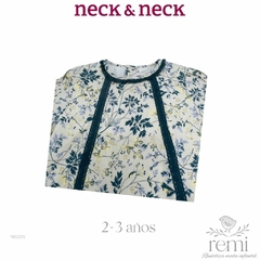 Vestido beige con estampado plantas y detalles azules 2-3 años Neck & Neck en internet