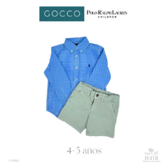 Conjunto Short Khaki y camisa cuadros azules 4-5 años Gocco y Polo Ralph Lauren