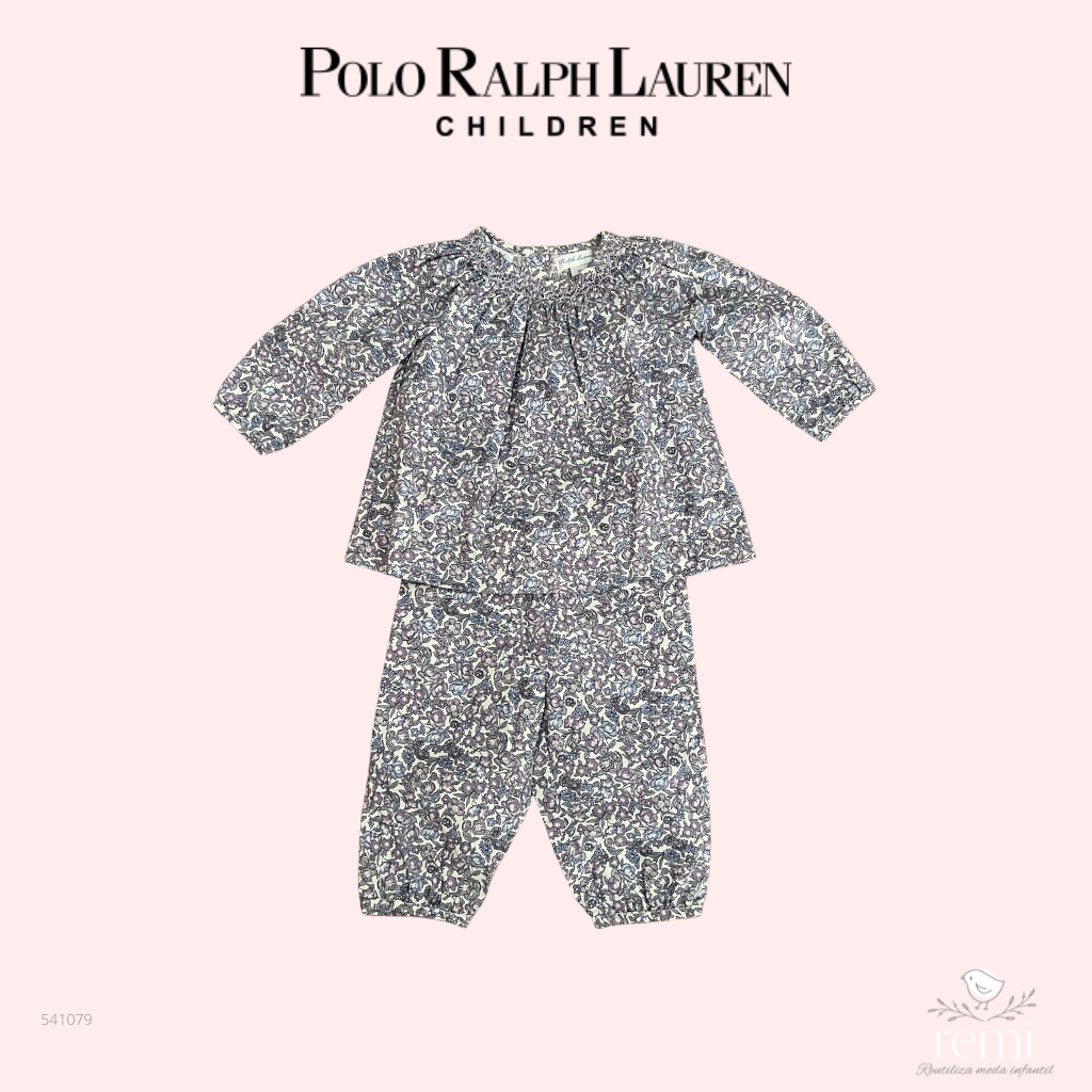 Conjunto pantalón y blusa estampado flores lila