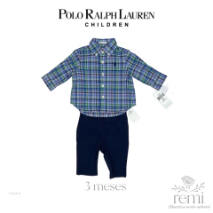 Conjunto 2 piezas camisa líneas colores y pantalón azul marino 3 meses Polo Ralph Lauren