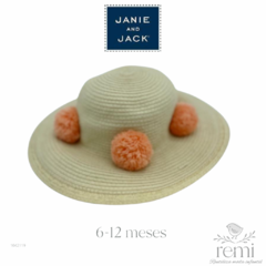 Sombrero de playa con pompones coral 6-12 meses Janie and Jack