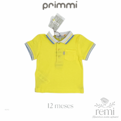 Polo amarilla con cuello blanco y línea azul 12 meses Primmi