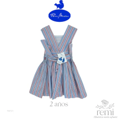 Vestido de líneas azules y rojas con smock 2 años Patricia Mendiluce - comprar en línea