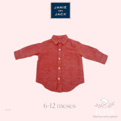 Camisa color coral de lino 6-12 meses Janie and Jack