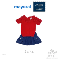 Conjunto 3 piezas falda de pana azul, blusa roja y blusa amarilla 2 años Mayoral y Janie and Jack en internet