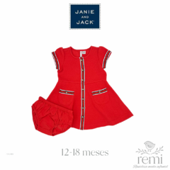 Vestido rojo con línea azul marino, blanca y roja incluye cubre pañal 12-18 meses Janie and Jack