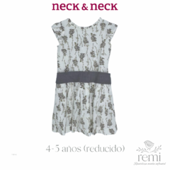 Vestido de lino con estampado hojas y cinturón gris 4-5 años Neck & Neck