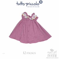 Vestido lila con bolitas blancas y detalle en cuello 12 meses Tutto Piccolo - comprar en línea