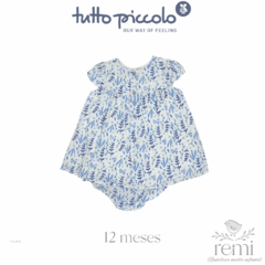 Vestido blanco con estampado plantas azules incluye cubre pañal 12 meses Tutto Piccolo - comprar en línea